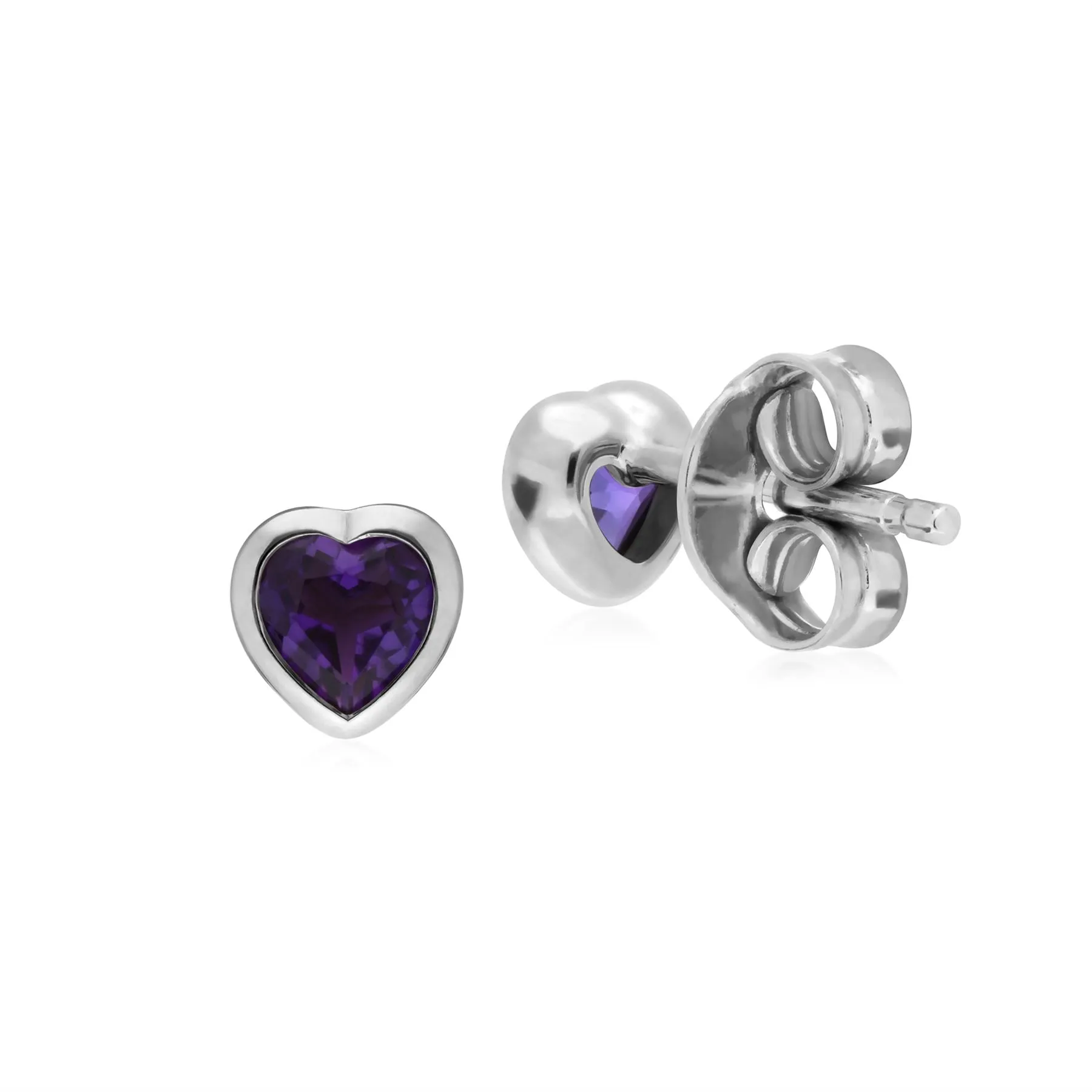 Damen Sterlingsilber Einzel Stein Amethyst Herz Ohrstecker