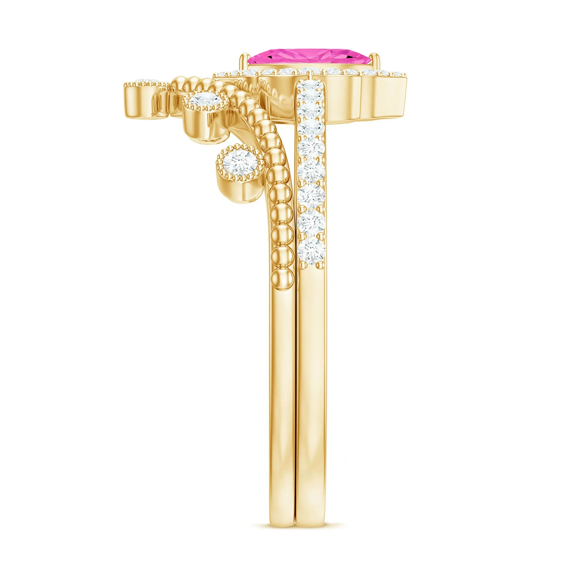 Designer Lab-Created Pink Sapphire Stackable Ring Set with Diamond