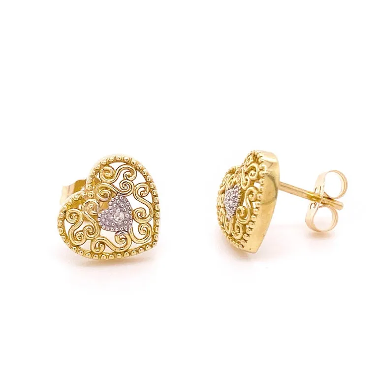 Diamond Heart Stud Earrings