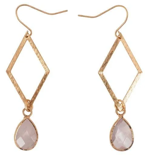 EARRING-Gold Diamond   Rose Quartz