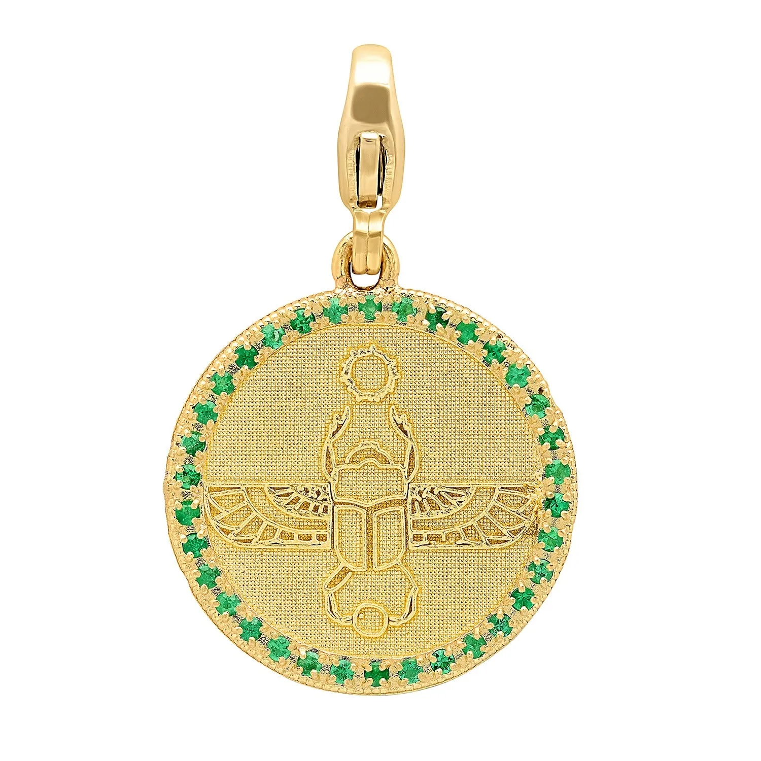 Egyptian Scarab Round Charm   Emerald