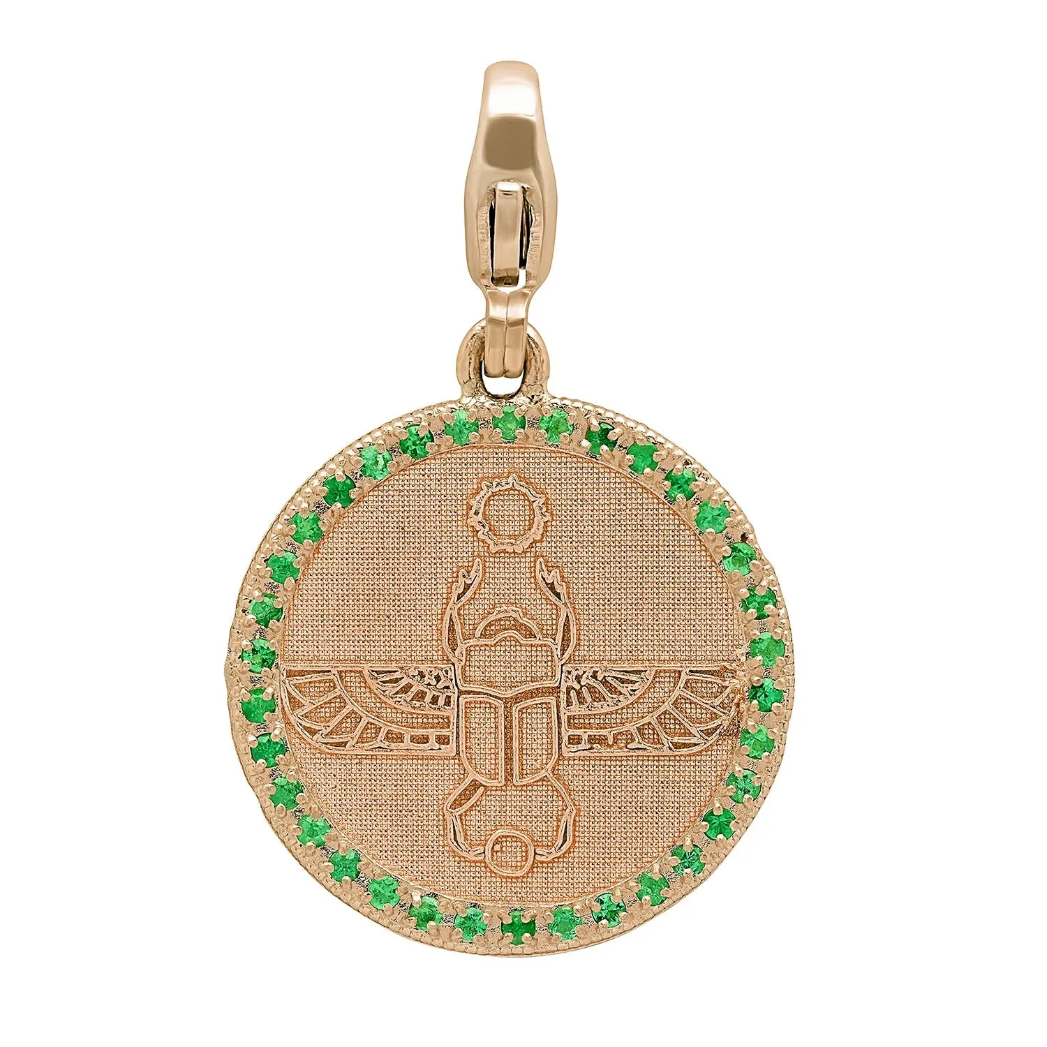 Egyptian Scarab Round Charm   Emerald