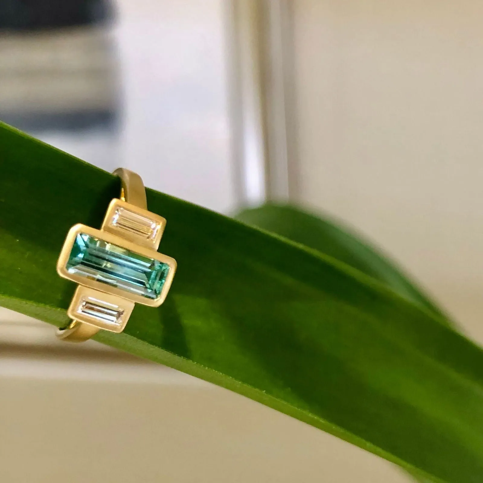 Emerald & Diamond Baguette Satin Ring