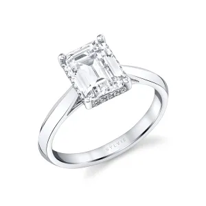 Emerald Cut Hidden Halo Solitaire Engagement Ring - Fae Platinum White