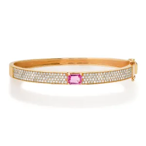 Emerald Cut Pink Sapphire And Pave Diamond Bangle Bracelet