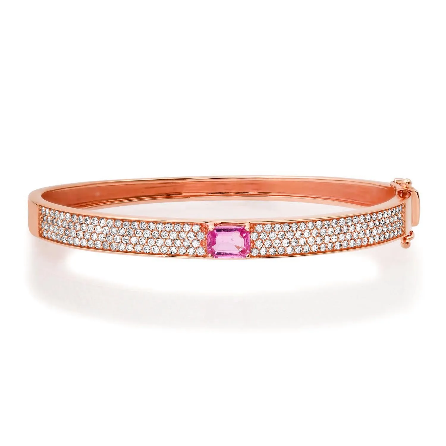 Emerald Cut Pink Sapphire And Pave Diamond Bangle Bracelet