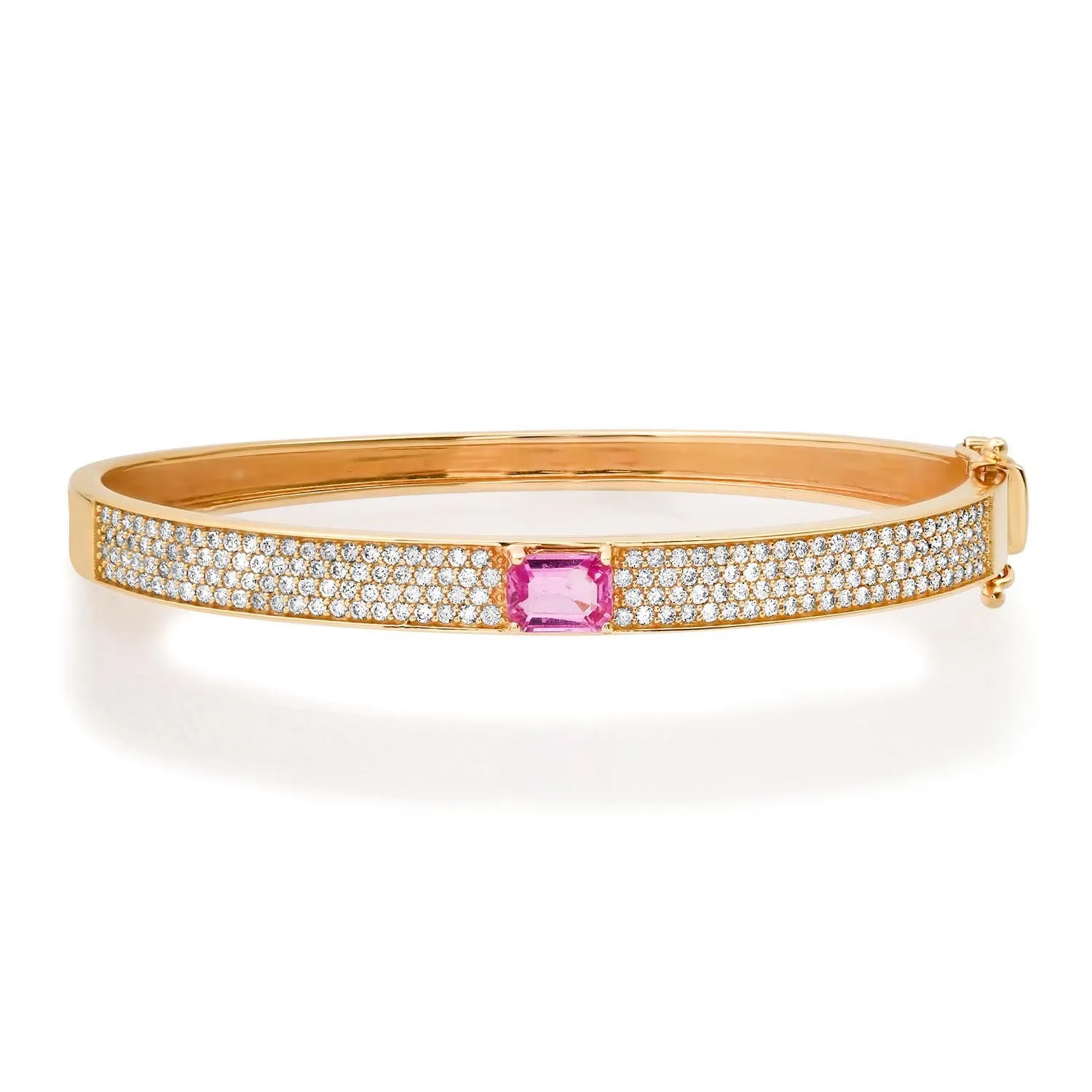 Emerald Cut Pink Sapphire And Pave Diamond Bangle Bracelet