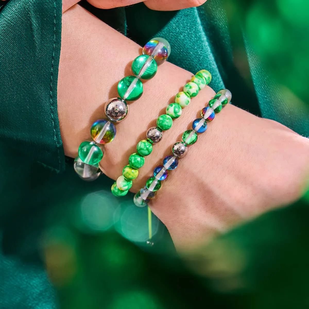 Emerald Moon | .925 Sterling Silver | Galaxy Glass Statement Bracelet