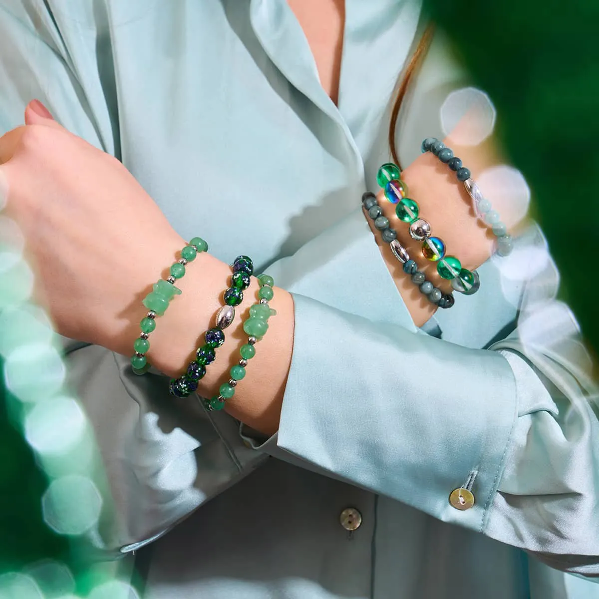 Emerald Moon | .925 Sterling Silver | Galaxy Glass Statement Bracelet