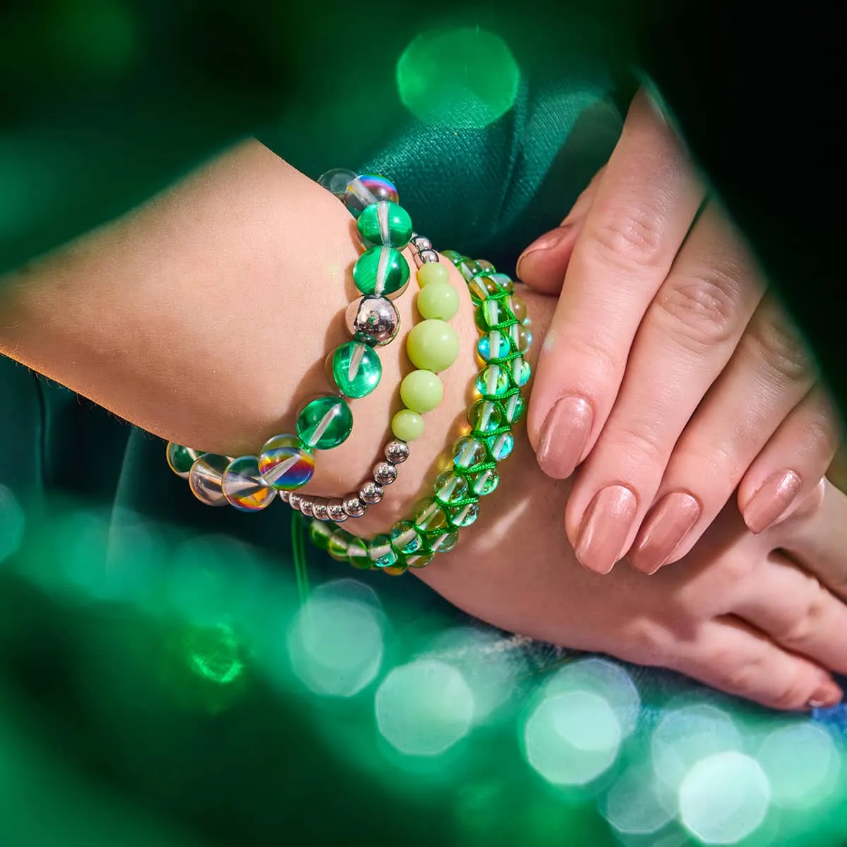 Emerald Moon | .925 Sterling Silver | Galaxy Glass Statement Bracelet