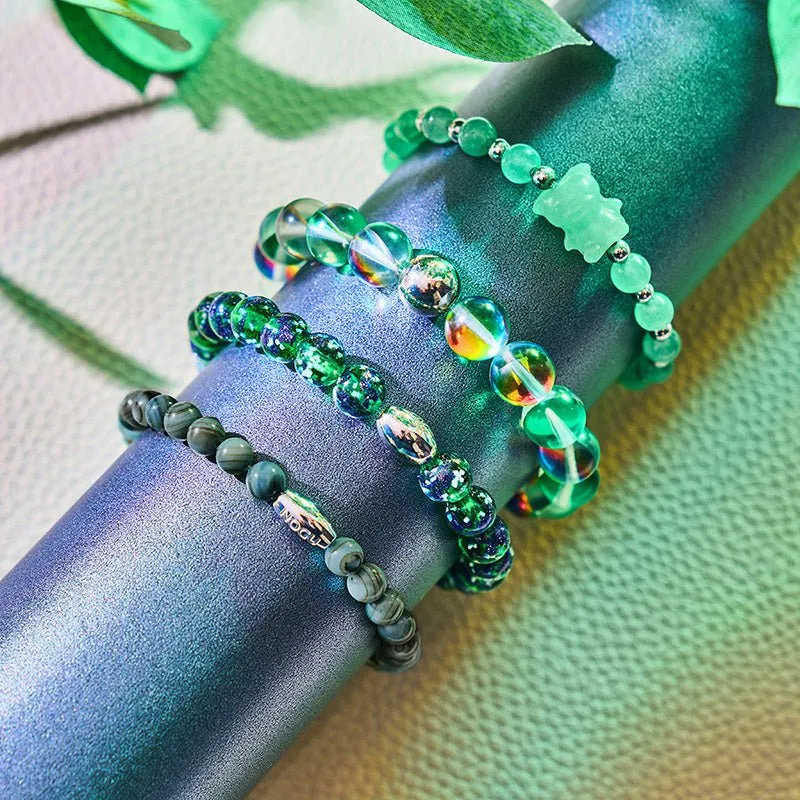 Emerald Moon | .925 Sterling Silver | Galaxy Glass Statement Bracelet