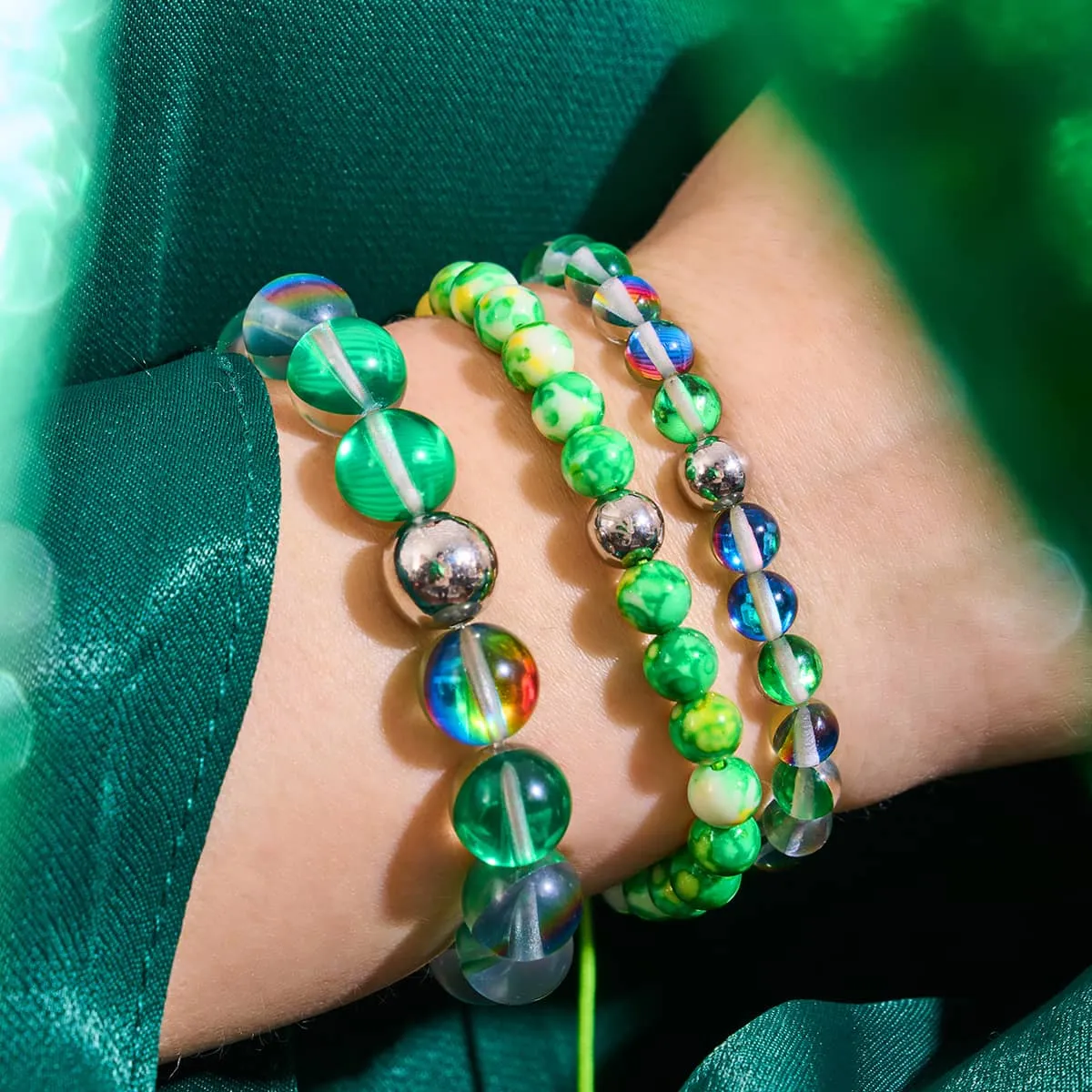 Emerald Moon | .925 Sterling Silver | Galaxy Glass Statement Bracelet