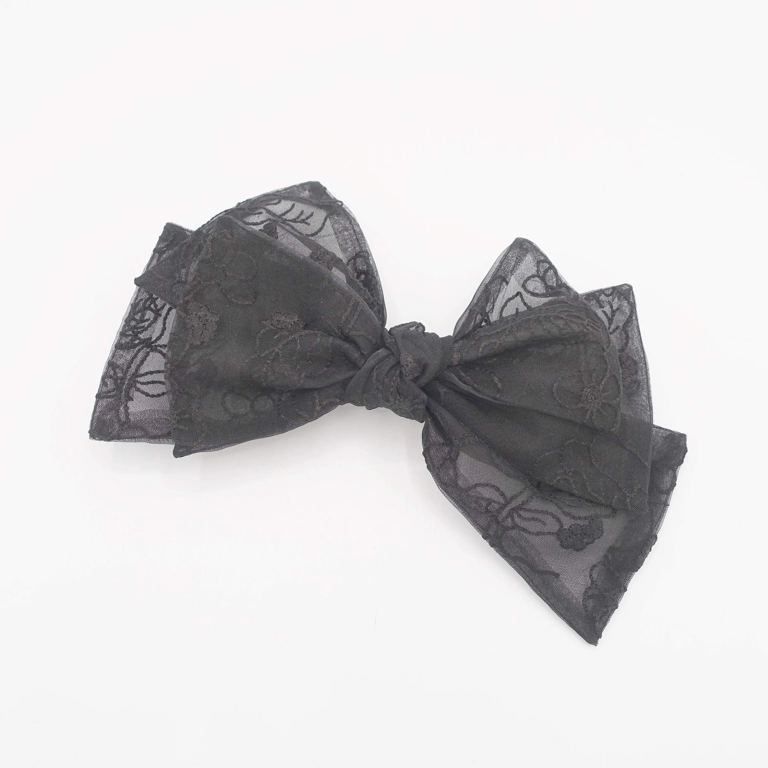 flower embroidered organza layered hair bow