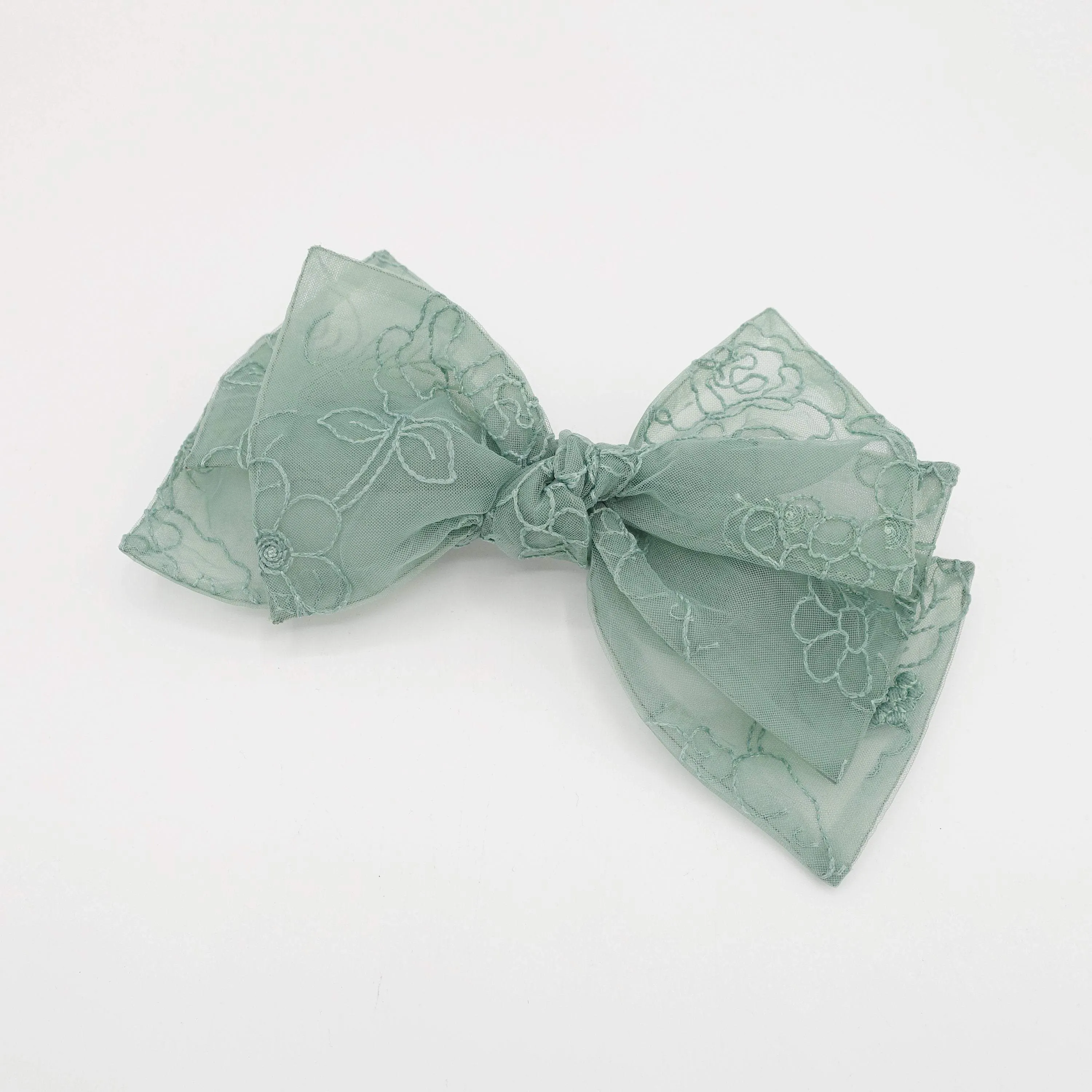 flower embroidered organza layered hair bow