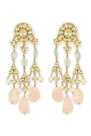 Flower Polki Earrings- Pink & Mint Green