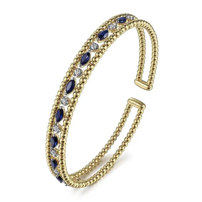 Gabriel 14K Yellow Gold Bujukan Cuff Bracelet with Marquise Sapphire & Diamonds BG4716-62Y45SA