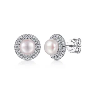 Gabriel & Co 14k White Gold Diamond and Pearl Stud Earrings