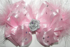 Glitzy Light Pink Marabou Hair Bow