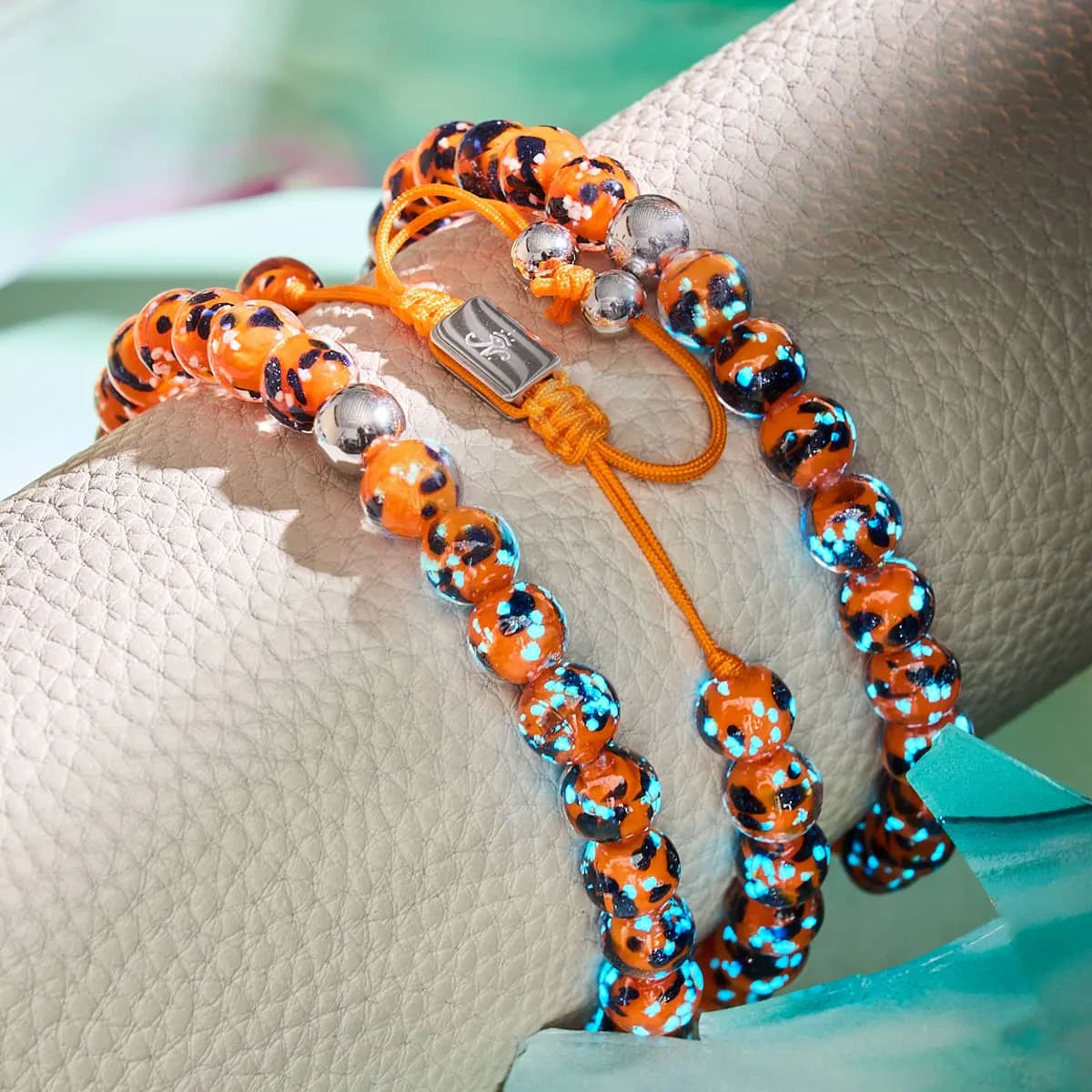 Glowing Ember | Silver | Firefly Glass Macrame Bracelet