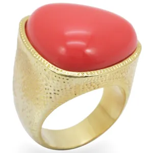 Gold Brass Ring with Semi-Precious Coral in Rose for Women Style 1W026