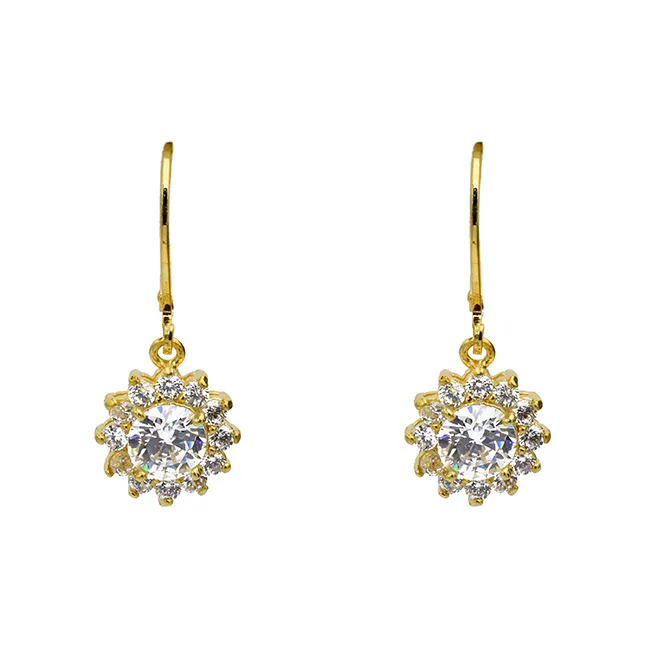 Gold Cubic Zirconia Dangle Flower Earring