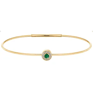 Gold Finish Finish Sterling Silver Round Simulated Emerald Birth Gem Bracelet with Simulated Diamonds