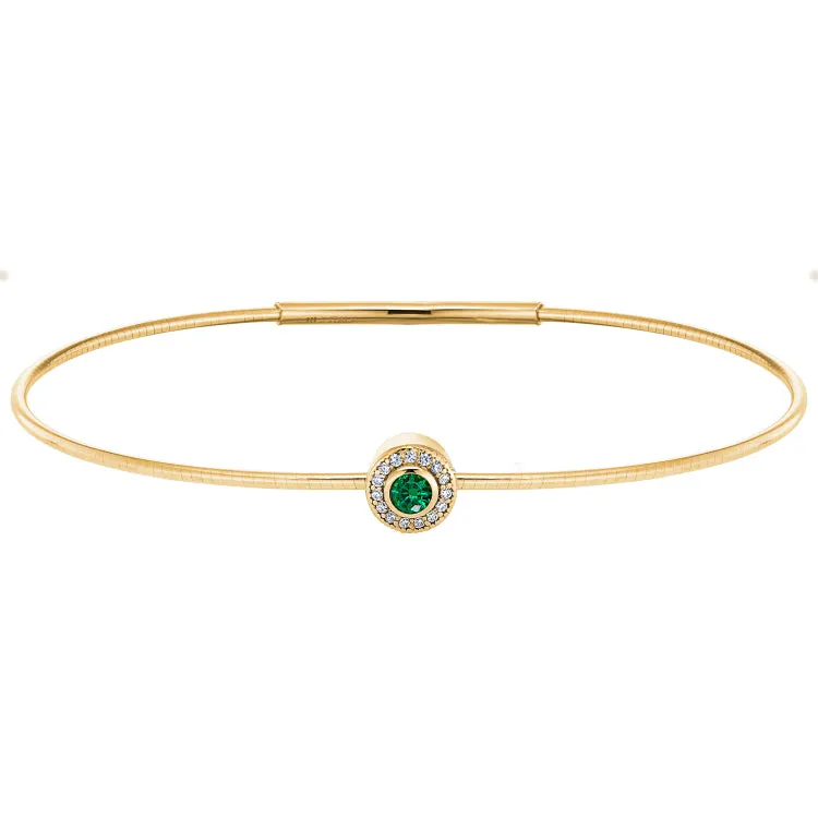 Gold Finish Finish Sterling Silver Round Simulated Emerald Birth Gem Bracelet with Simulated Diamonds