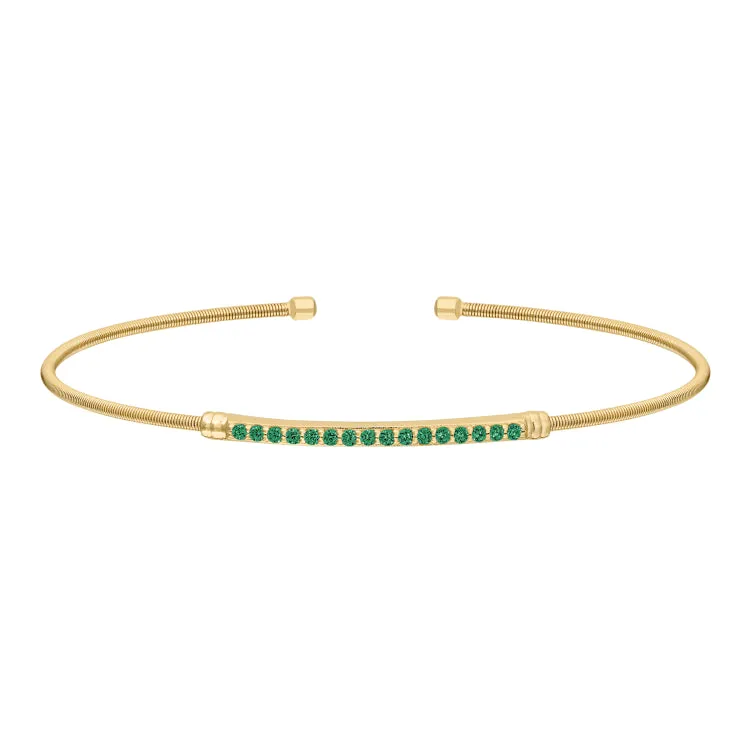 Gold Finish Sterling Silver Cable Cuff Bracelet with Simulated Emerald Birth Gems - May