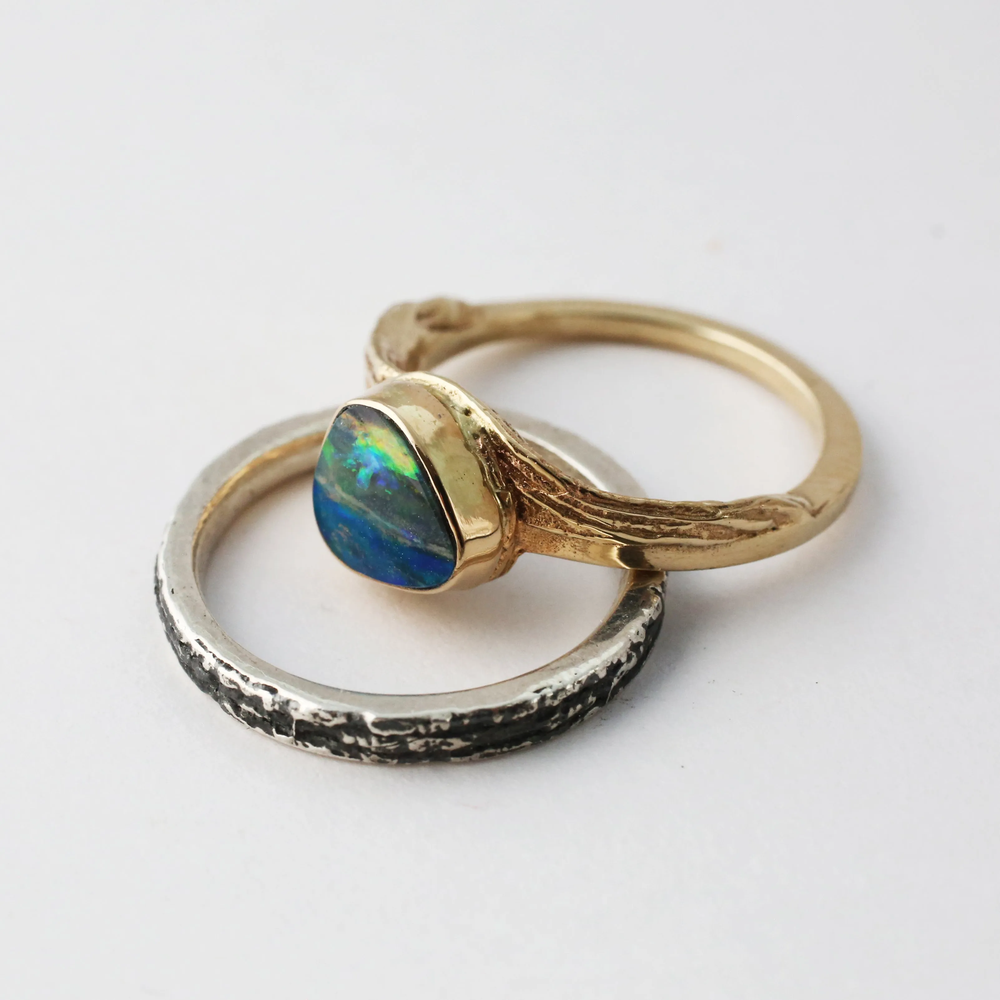 Gold Pinion Stackable Solitaire Opal Ring