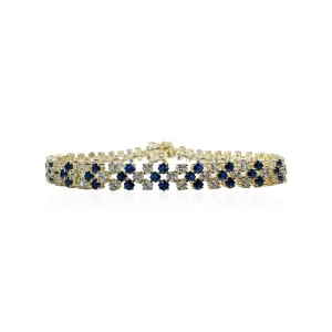 Gold Plated Scattered Tennis Bracelet With Sapphire CZs And White CZs