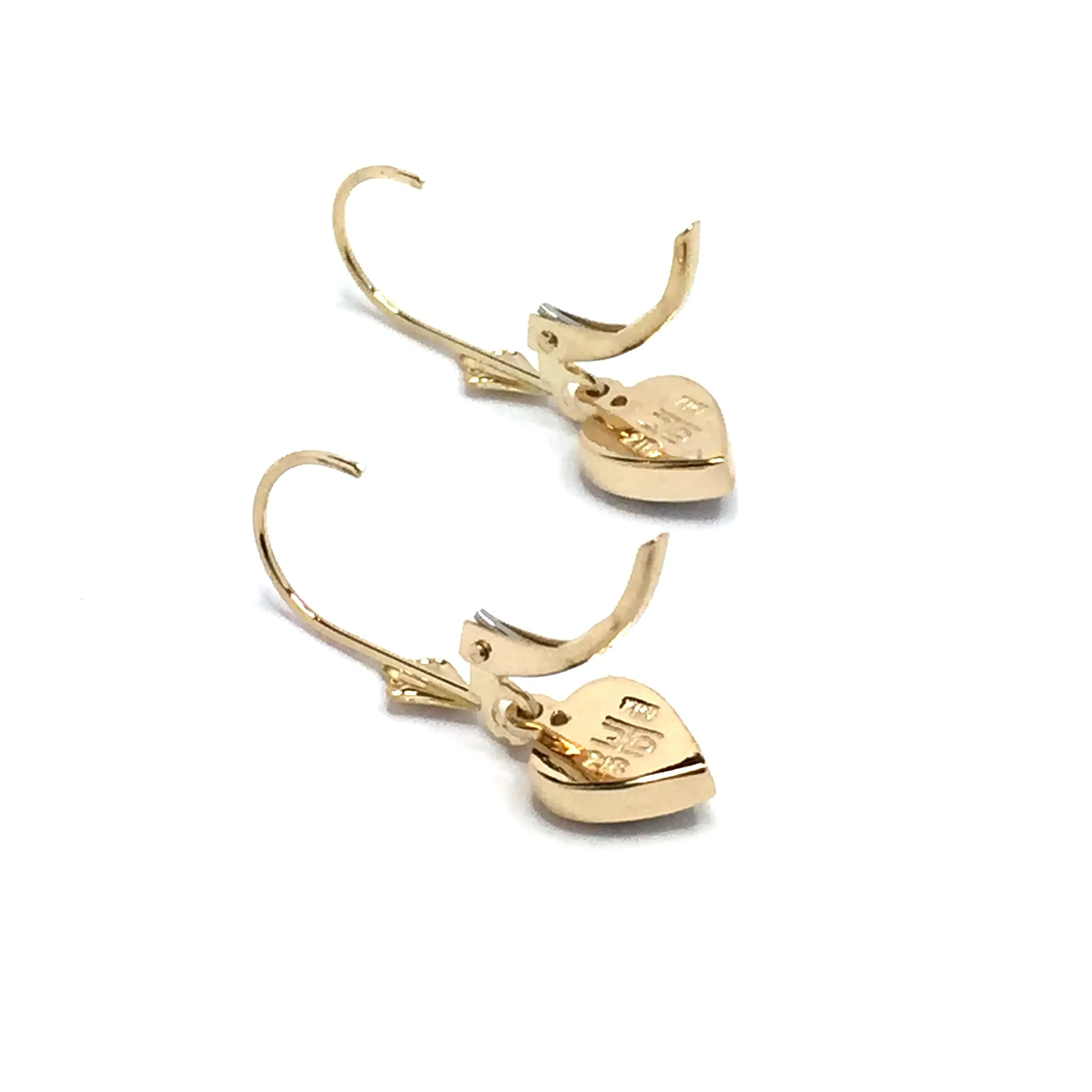 Gold Quartz Earrings Heart Shape Inlaid Lever Backs