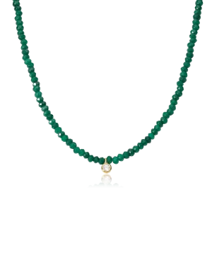 Green Jade and Diamond Necklace - 14K Yellow Gold