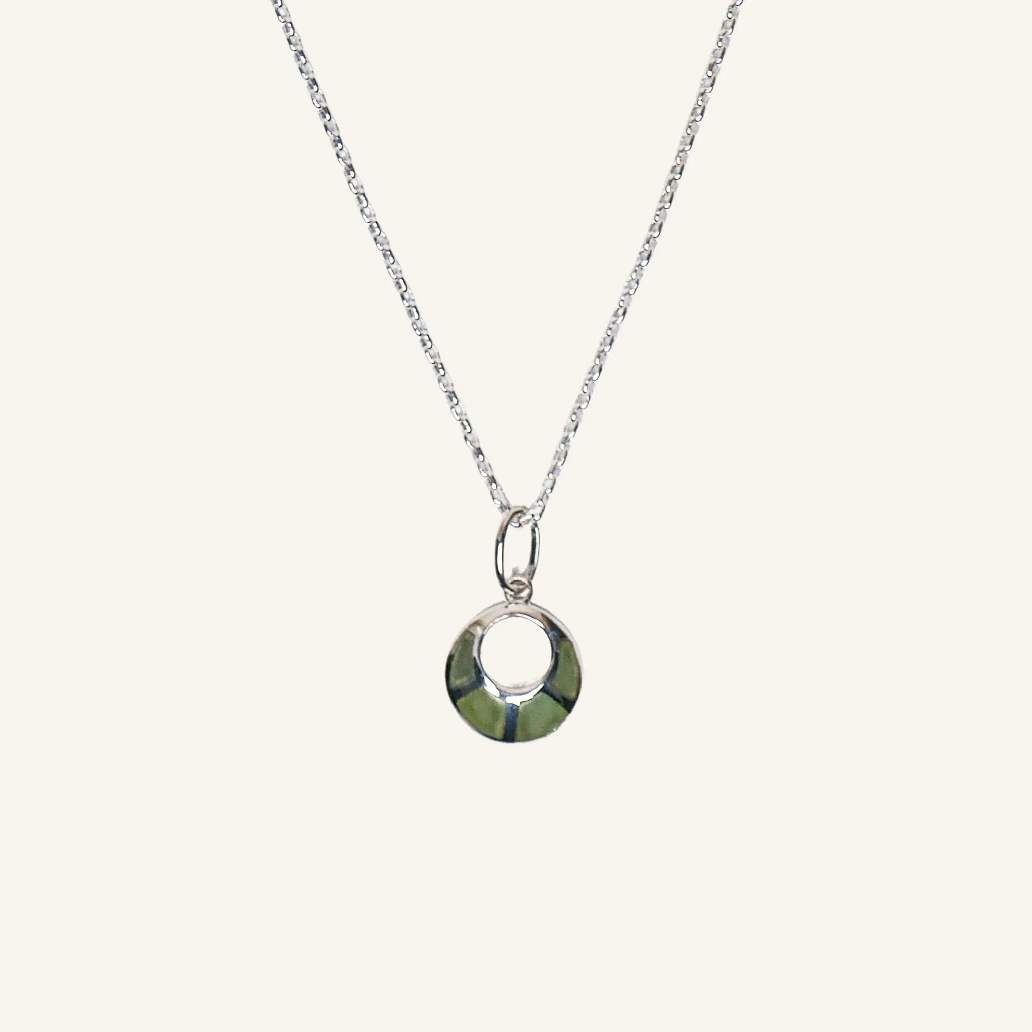 Greenstone & Silver  - 4 Stone Round Contemporary Pendant