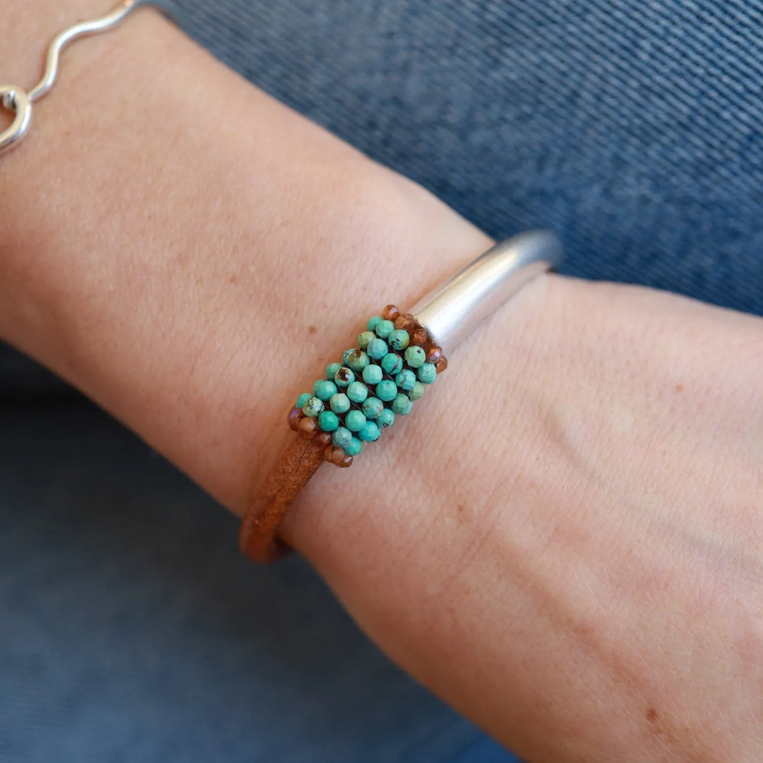 Hand Stitched Natural Turquoise Bracelet