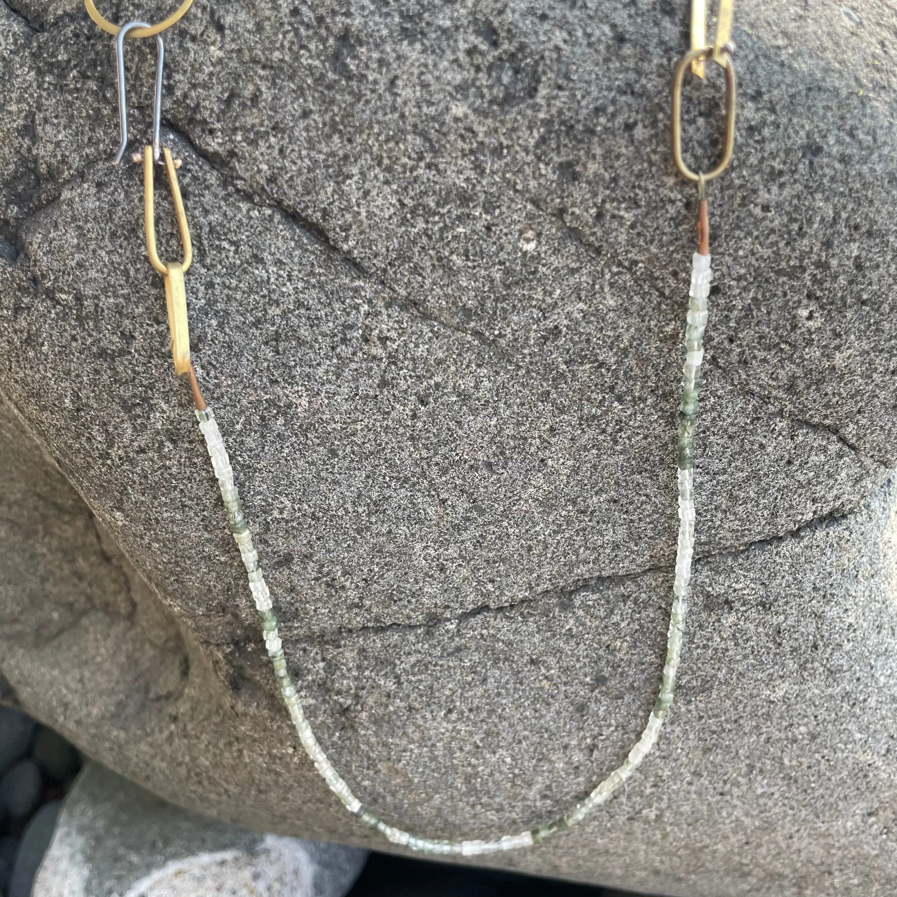 Handmade Brass Teardrop Chain Necklace with Stones by Eric Silva