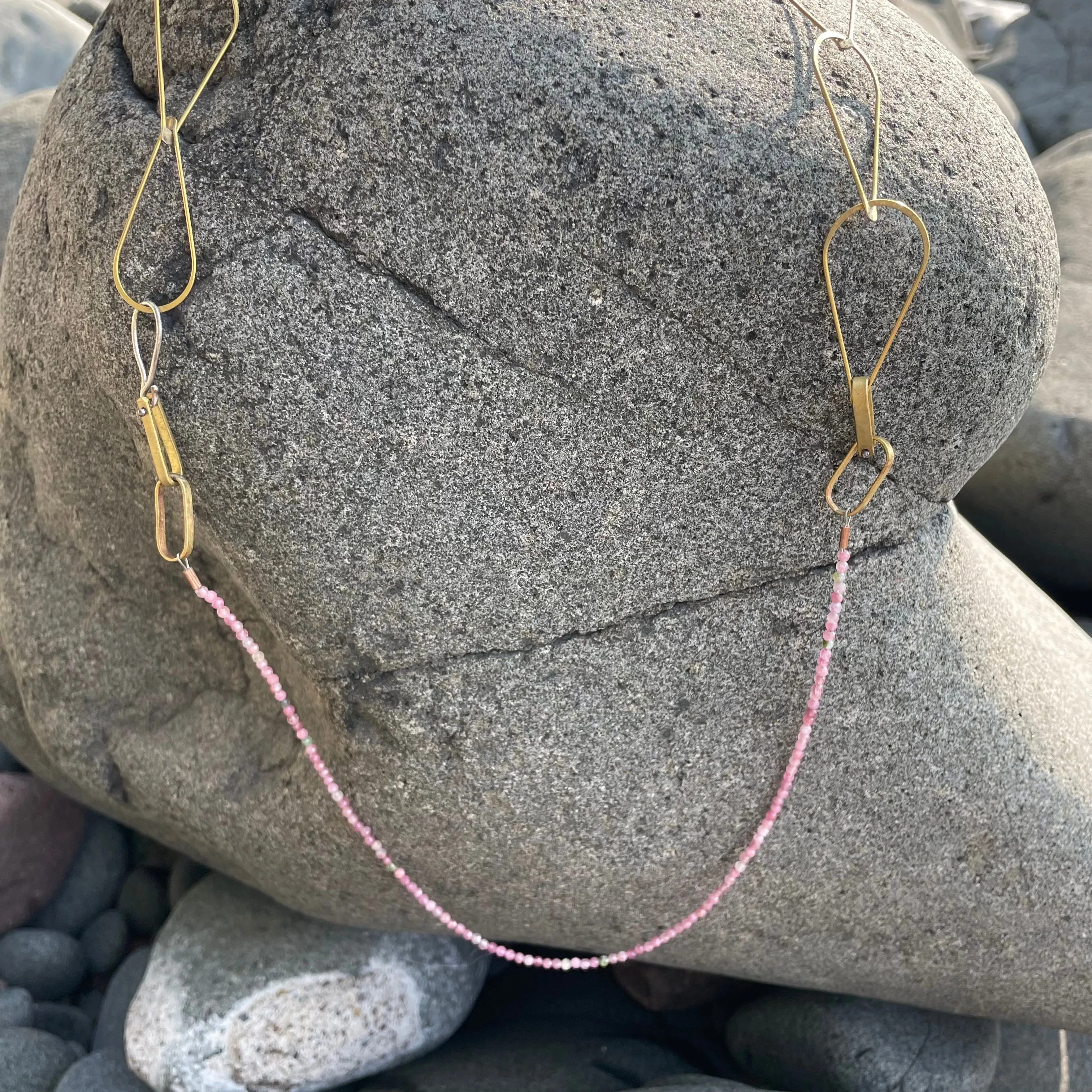 Handmade Brass Teardrop Chain Necklace with Stones by Eric Silva