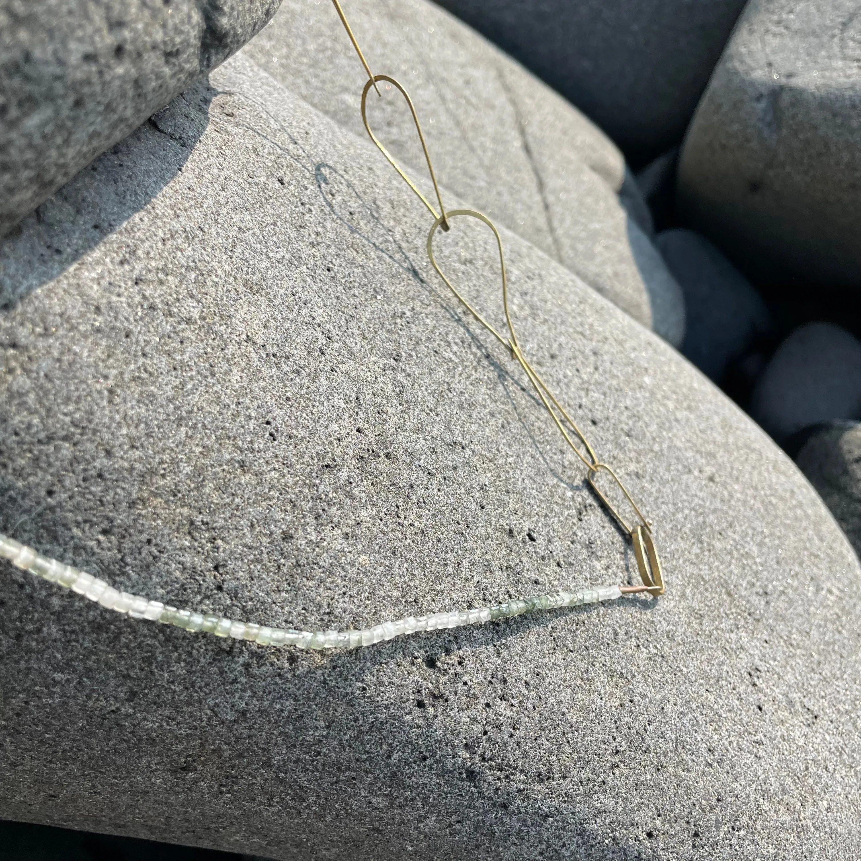 Handmade Brass Teardrop Chain Necklace with Stones by Eric Silva