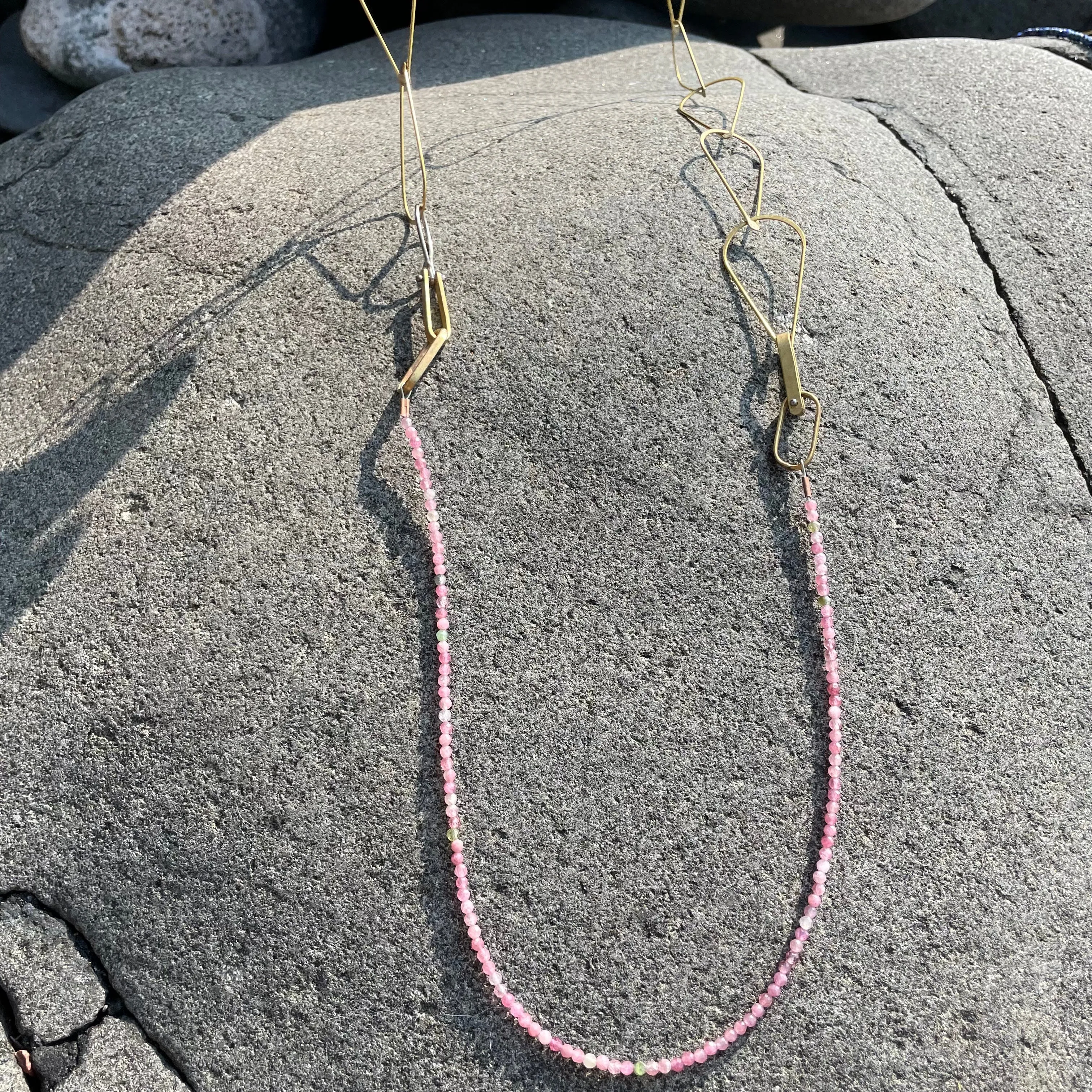 Handmade Brass Teardrop Chain Necklace with Stones by Eric Silva