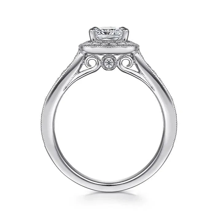 Harper - Vintage Inspired 14K White Gold Cushion Halo Diamond Engagement Ring