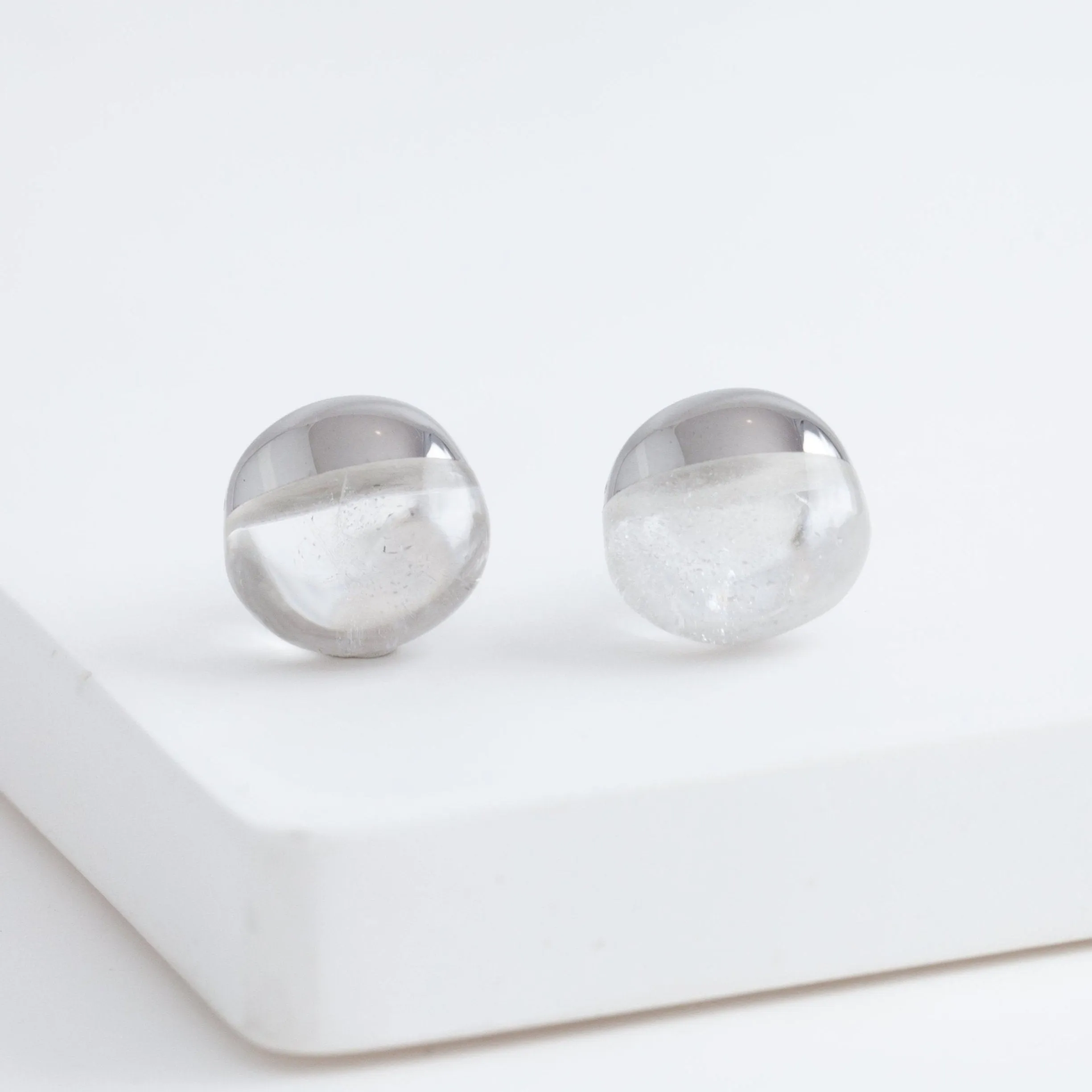 Himalayan quartz rock earrings (rhodium plated silver)