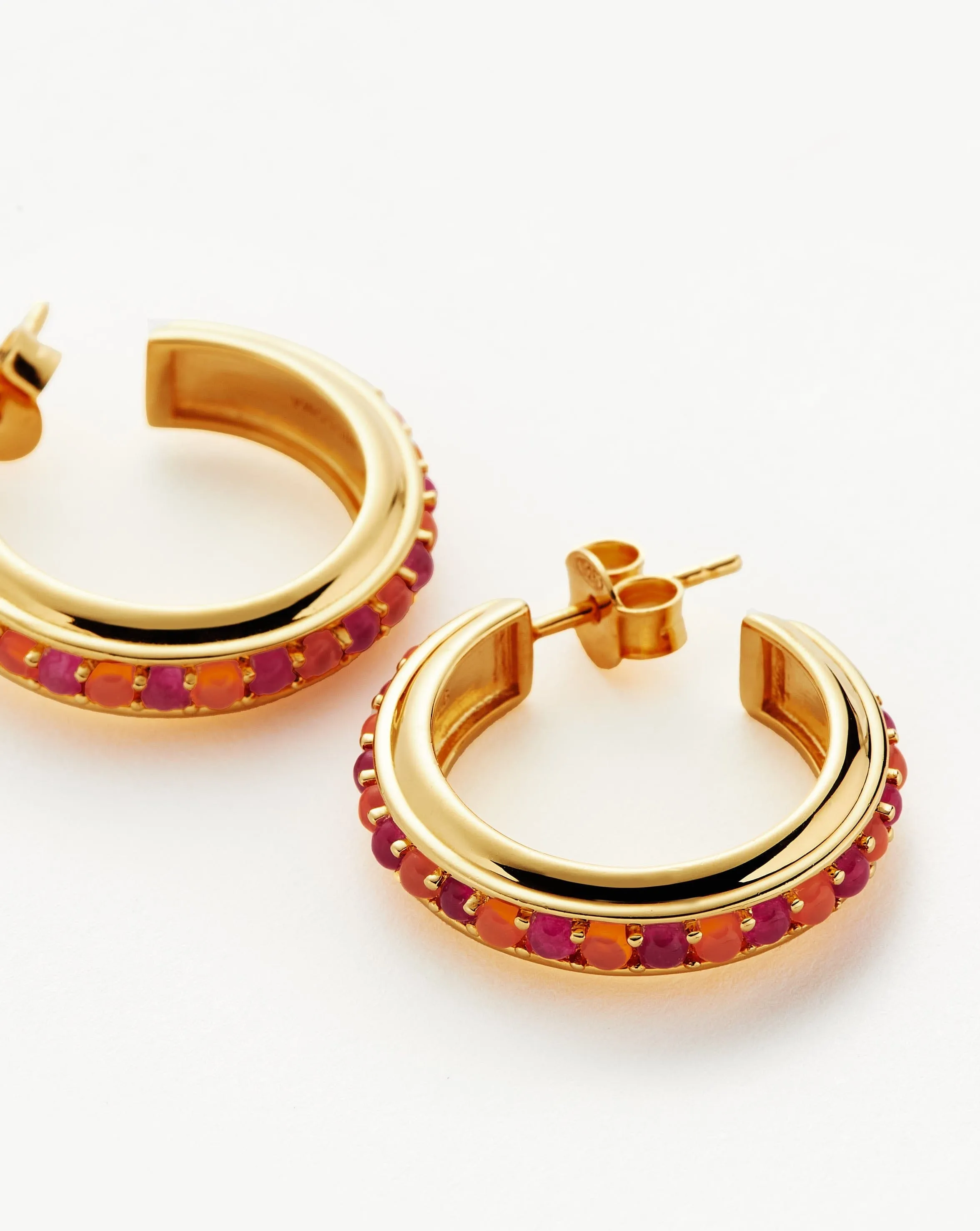 Hot Rox Gemstone Medium Hoop Earrings | 18k Gold Vermeil/Pink Quartz & Peach Chalcedony