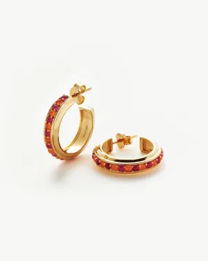 Hot Rox Gemstone Medium Hoop Earrings | 18k Gold Vermeil/Pink Quartz & Peach Chalcedony