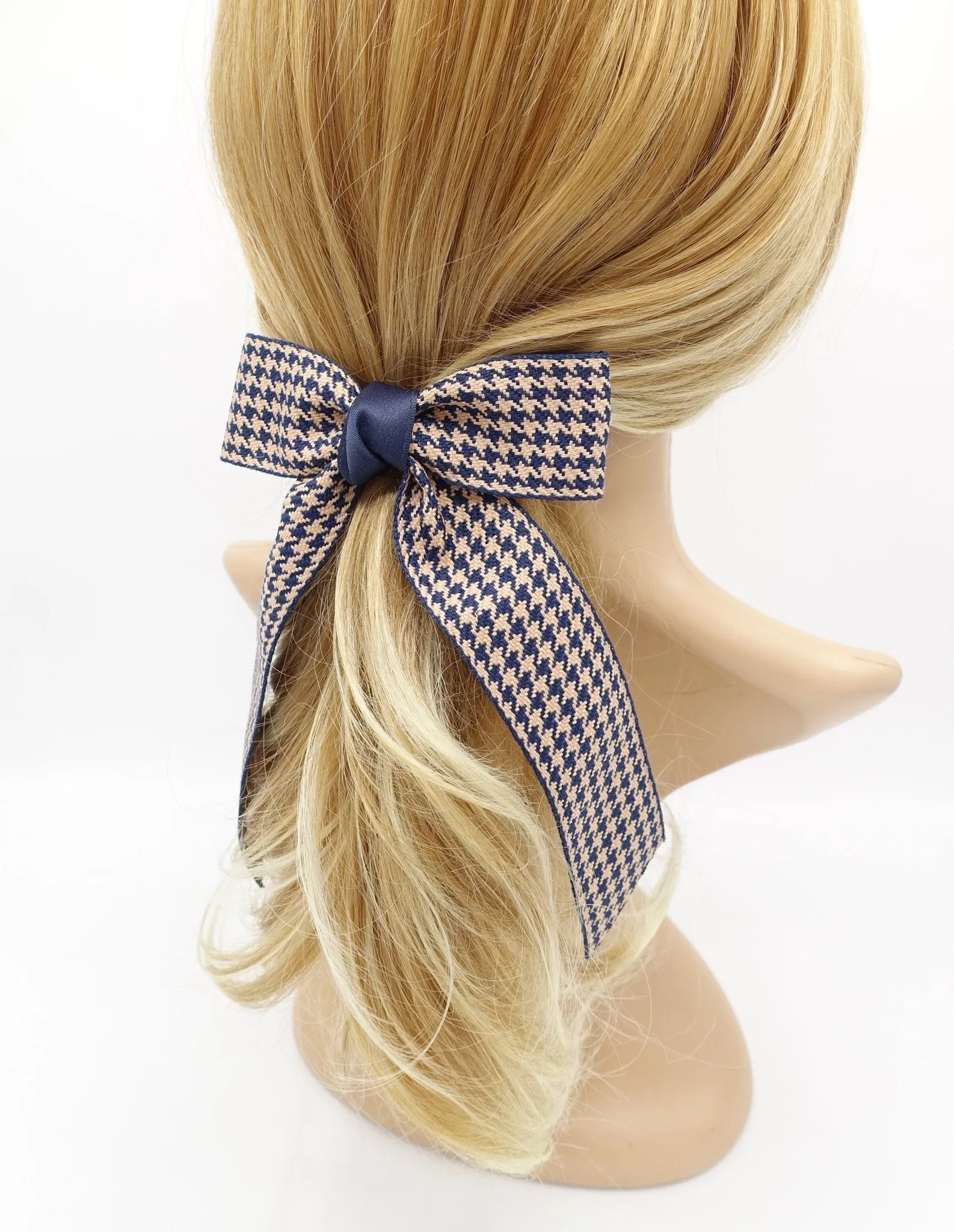 houndstooth longtail hair bow check basic hair barrette for women