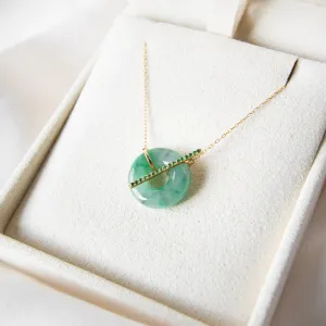 Jade & Tsavorite Loop 18K Gold Necklace