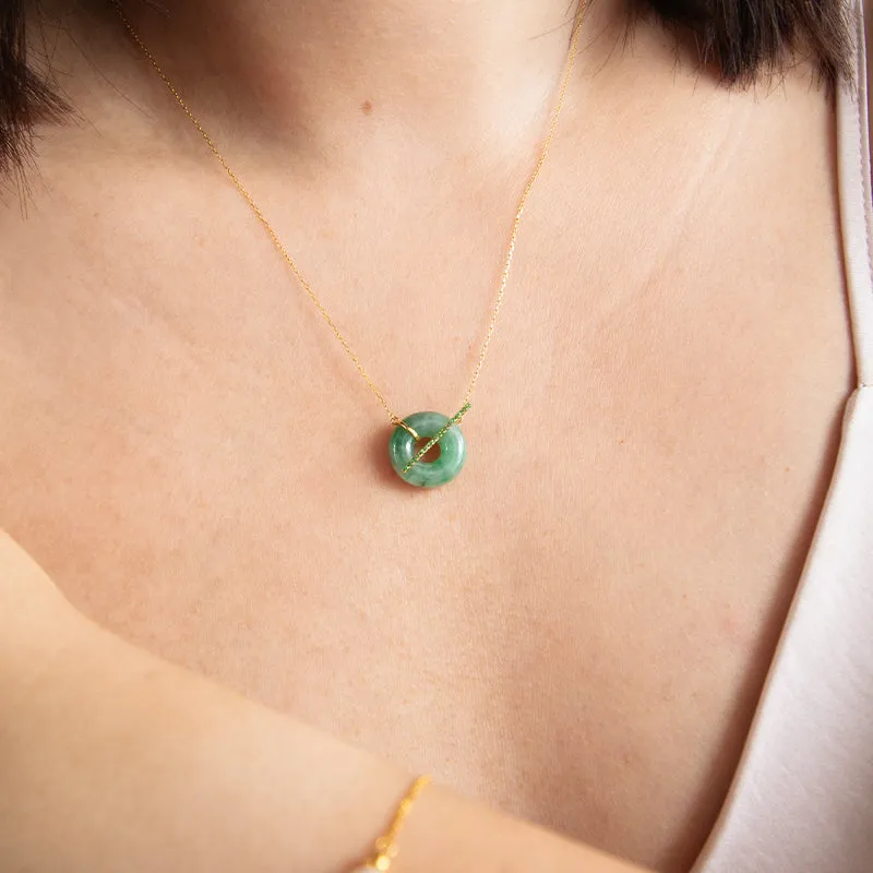 Jade & Tsavorite Loop 18K Gold Necklace