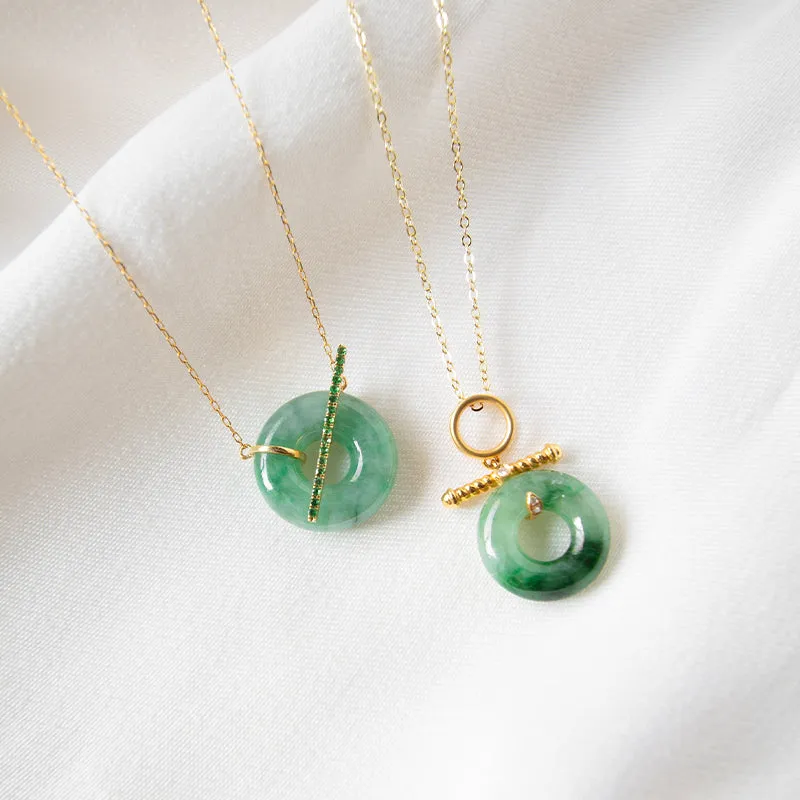 Jade & Tsavorite Loop 18K Gold Necklace