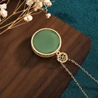 Jade Carved Flower Pendant Necklace Charm 18K Gold Plated Chain Dainty Gemstone