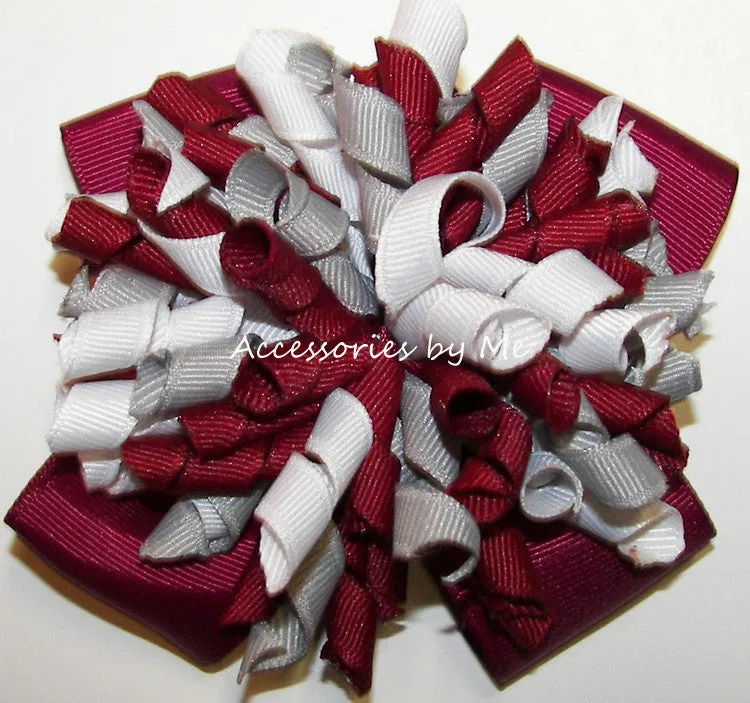 Korkers Maroon Gray White Cheer Hair Bow