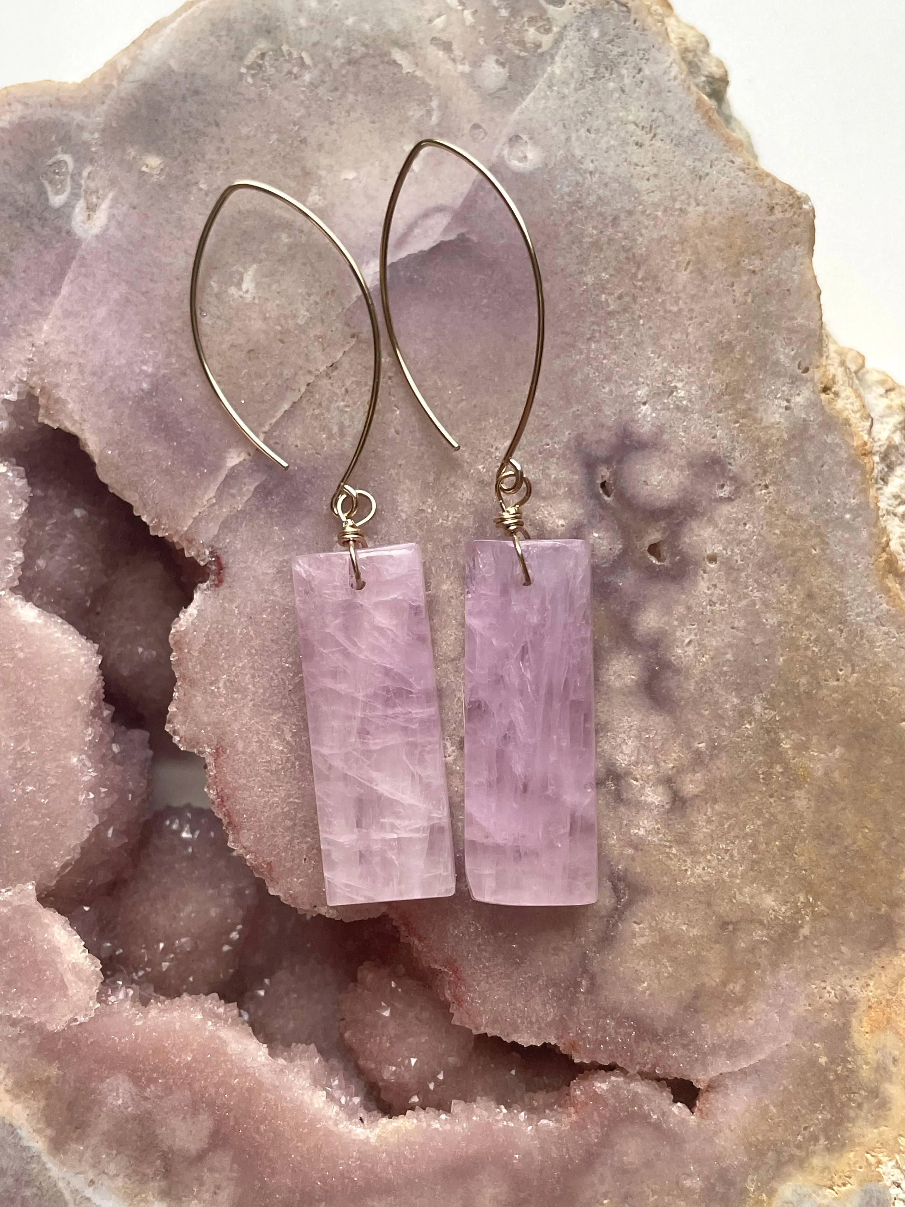 Kunzite Statement Earrings Gold Filled