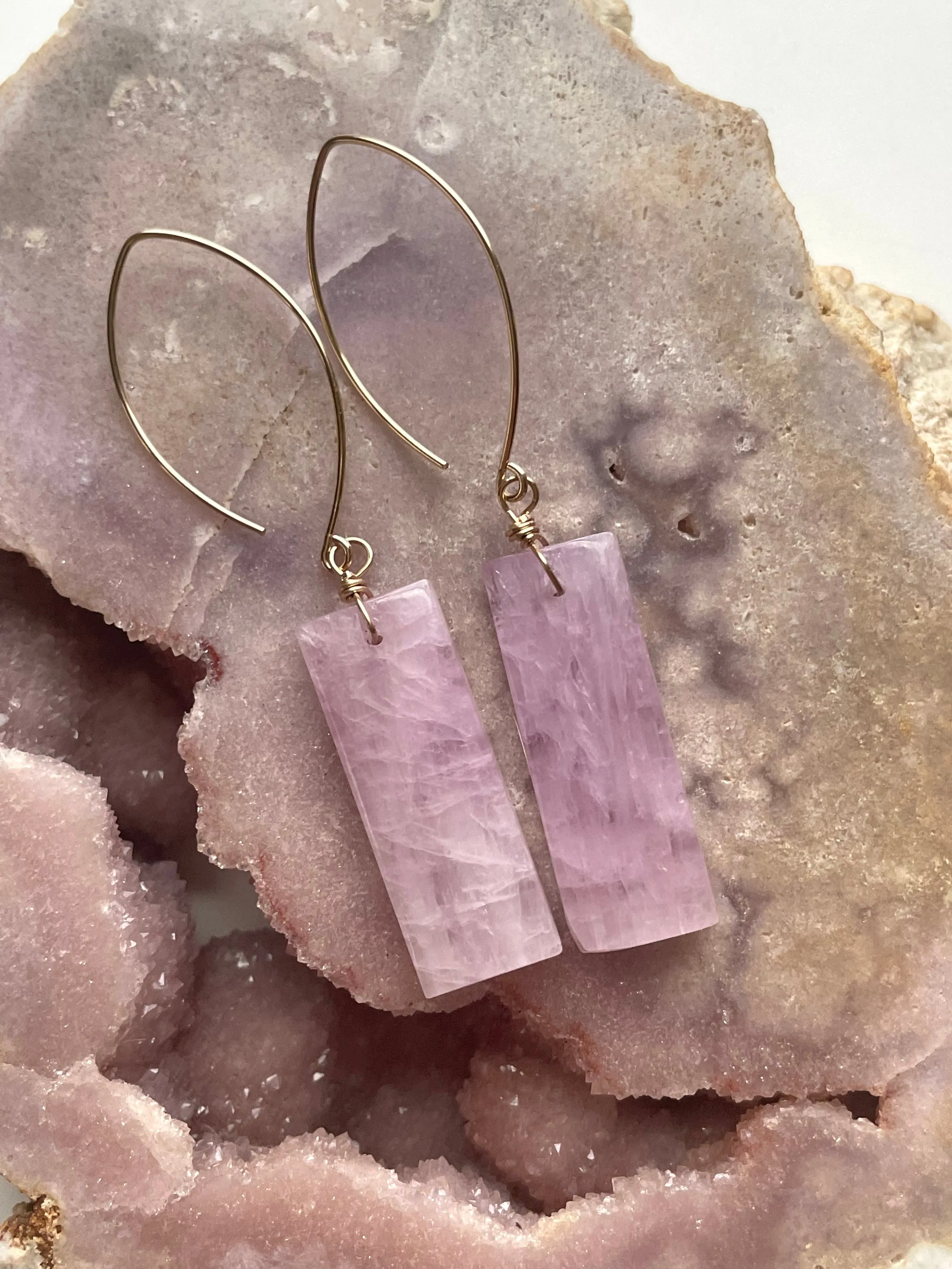 Kunzite Statement Earrings Gold Filled